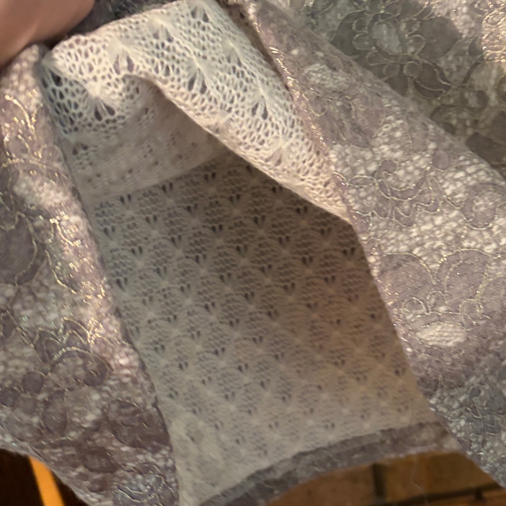 Banana Republic Silver Lace Blouse | Sheer Overlay | Elegant Minimalist Chic - Picture 6 of 7